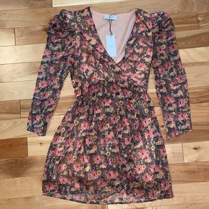 Axara Paris puff sleeve surplus floral dress NWT